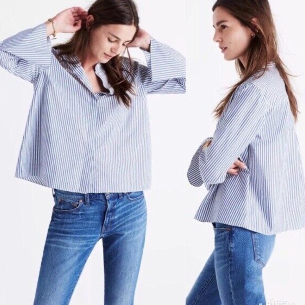 Madewell Blue Stripe Bell Sleeve Blouse